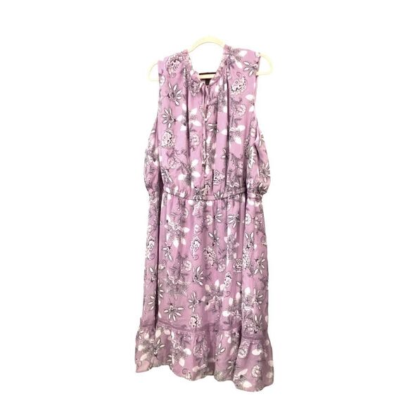 Lane Bryant Fit & Flare Dress Sleeveless Elastic-Waist Floral Lilac Womens 24* - Picture 2 of 8